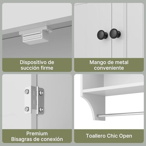 FL FASHION LEADER Armario de baño montado en la Pared con Puertas, Armario Colgante de Madera con Puertas y estantes sobre el Inodoro, gabinete de Pared de baño Blanco