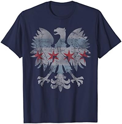 Mens Chicago Flag Polish T-Shirt Poland Shirt Gift 3XL Navy