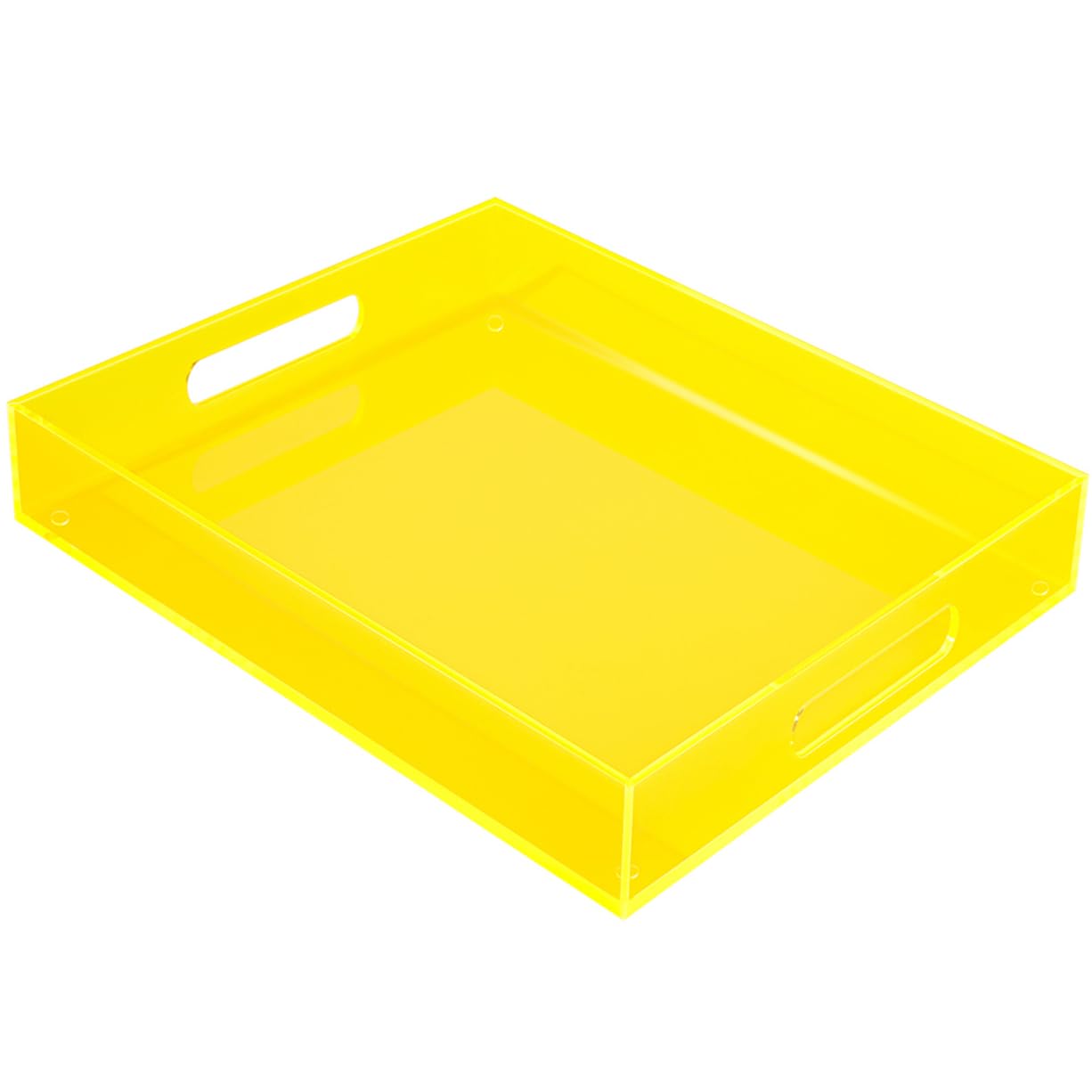 Photo 1 of Large Acrylic Tray Ottoman Coffee Table Tray with Handles 17x13'' Decorative Serving Platter for Food Tea Dinner Snack Eating Bar Party, Neon Yellow