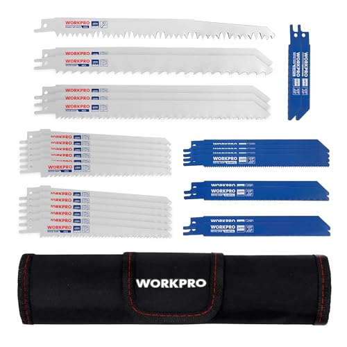 WORKPRO Saw Blade for Wood, Metal & Plastic, Set of 32 Pieces, Reciprocating Saw Blades with Bag, Compatible with Bosch / Dewalt / Makita / Ryobi / Milwaukee