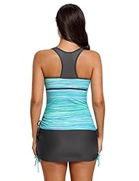 Conjunto de 2 piezas de tankini con cremallera frontal y falda