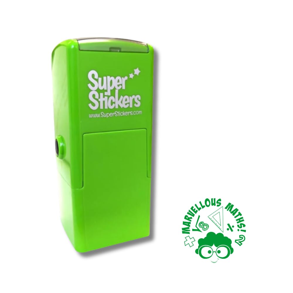 Superstickers Teacher Stamp - Marvellous Maths Happy Face Design - Green Ink - Self Inking Education Stamper For Marking - 23 x 23mm
