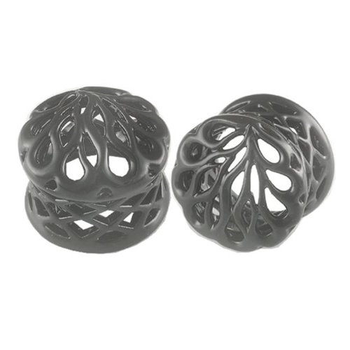 5/8 inch 16mm Black Double Flare Ear Large Gauge Plugs Flesh Tunnels ABHQ Ear Stretching Stretchers Piercing BKT023