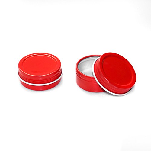 Mimi Pack Shallow Screw Top Lid Metal Tin Cans Steel Containers For Favors, Spices, Balms, Gels, Candles, Gifts, Storage 24 Pack (1/2 oz, Red)