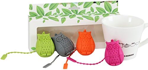 Silicone Tea Bags, Classic Owl Style, Recycle Tea Strainers, Silicone Infuser, Originality, Reusable, Cute, Colorful, Set of 4(Rose, orange, green, gray)