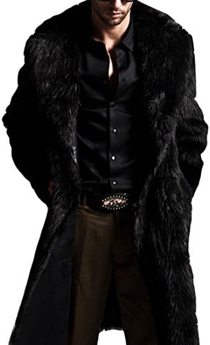 xiaokong Men's Overcoat Fur Warm Solid Fitted Classic Trench Coat Black XL