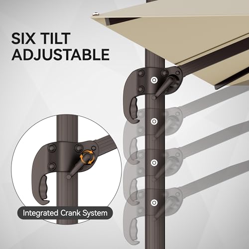 ZLACUIU 9x12FT Beige Cantilever Outdoor Patio Umbrella with Base, Large Rectangular Offset Design, Double Top Heavy Duty Aluminum Frame & 360° Rotation for Pool Garden Deck Backyard