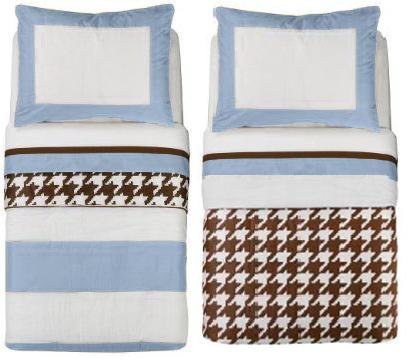 Metro Blue/White/Chocolate 4 pc Toddler Bedding Set