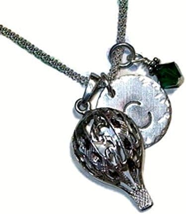 Hot Air Balloon Hand Stamped Sterling Silver Initial Charm Necklace