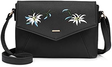 Women Shoulder Crossbody Bag Female Flower Embroidery Handbag For Women Messenger Bags Ladies Envelope,Black