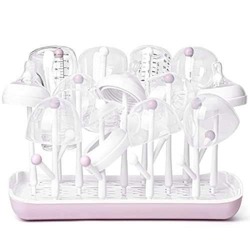 Termichy Baby Bottle Drying Rack, Large Capacity Baby Bottle Rack for Bottles, Dry Rack with Removable Water Tray(Pink)