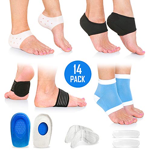 Plantar Fasciitis Foot Pain Relief 14-Piece Kit - Premium Planter Fasciitis Support, Gel Heel Spur & Therapy Wraps, Compression Socks, Foot Sleeves, Arch Supports, Heel Cushion Inserts & Heel Grips