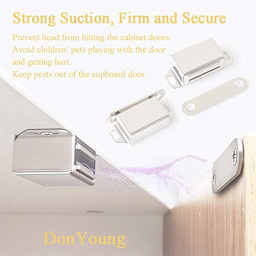 DonYoung Magnetic Latch,20lb Magnet Cabinet Door Catch,Stainless Steel Screws for Solid Surface,Keep Kitchen Bathroom Cupboard Wardrobe Closet Door Drawer Tightly Closed,4PCS - Easy Installation