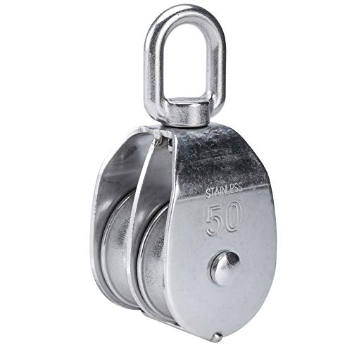Erfo 1 Pack M50 Double Pulley Block,Hanging Wire Pulley Roller 304