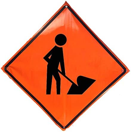 48" Non Reflective Fluorescent Vinyl Orange Roll-Up Traffic Warning Sign. Legend: (Worker Symbol)