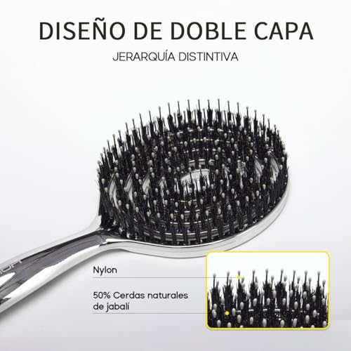 HALOVIDA Cepillo para Cabello con Cerdas Mixtas de Jabalí y Nailon, Cojín de Aire Elástico, Antiestático y de Masaje Capilar, Deja el Cabello Suave y Sin Frizz (1 unidad)