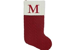 St. Nicholas Square 21-inch Monogram Embroidered Initial Cable Knit Red Christmas Holiday Stocking Letter M