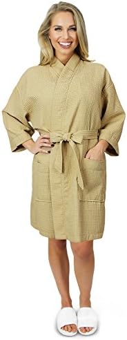 Indulge Women's Lightweight Short Kimono Waffle Robe, Spa Summer Bridesmaids Bathrobe