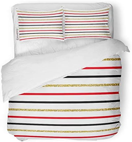 Tarolo Bedding Duvet Cover Set Colorful Beautiful Striped Red White and Black Modern Watercolor Branding Chic 3 Piece Twin 68"x90" Quilt Cover with Zipper Closure