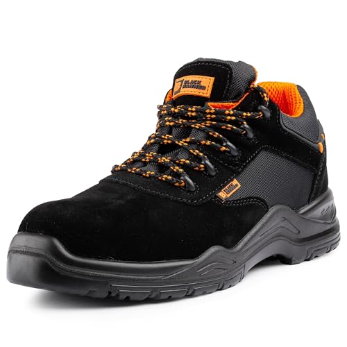 BLACK HAMMER Sicherheitsschuhe Herren leicht Kunststoffkappe und Kevlar-Zwischensohle Arbeitsschuhe knöchelhoch Sicherheitsstiefel Wanderschuhe S1P SRC 1557 (47 EU)