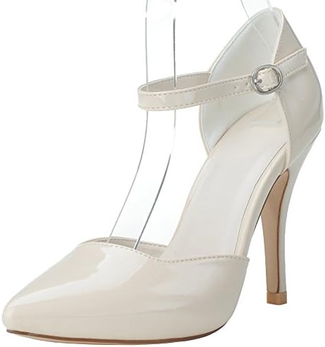 LOSLANDIFEN Women's Patent Leather Pionted Toe Ankle Strap High Heel Platform Wedding Shoes(0255-26PA39,Nude)