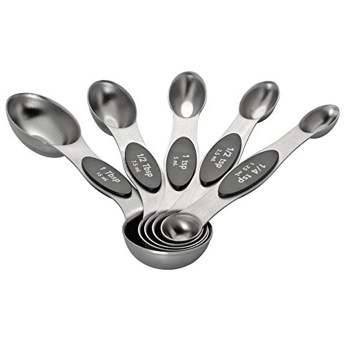 Magnetic Stainless Steel Measuring Spoons with Double Ends for Measuring Dry and Liquid Ingredients, Set of 5