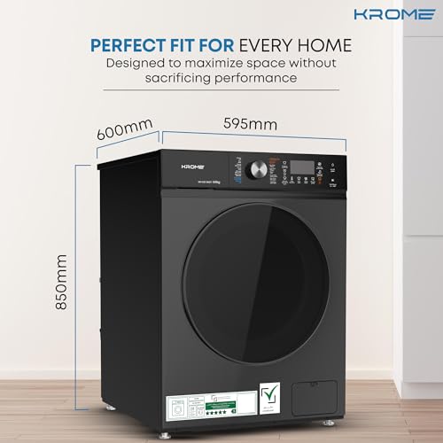 Krome Front Loading Washer Dryer Machine, 9 Kg Washing, 6Kg Drying, 1400 RPM, 16 Program, Variable Temp, Foam Sensing & Removal, BLDC Motor, Auto Restart & Balance, Load Detect, Child Lock -KR-WD96STI