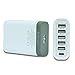 50W/10A USB Charger Power Adapter Fast Charging Hub Stations for iPhone, iPad, Samsung Galaxy, Google Nexus, Moto, HTC, LG, BLU, Lumia, Blackberry, Smartphone Tablet, 5 USB + 1 Type C Port - White