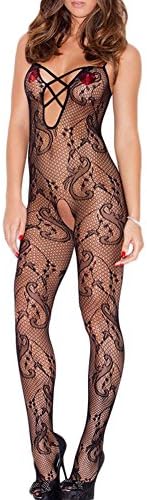 Myhope Women Lingerie Lace Fishnet Bodystocking Open Crotch Sling Jacquard Bodysuit Pantyhose