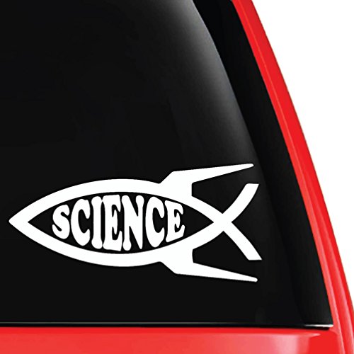 Science Rocketship Decal Vinyl Car Laptop Sticker - EvolveFISH - White 5" x 2.5"