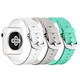 For Apple Watch Sport Band 38mm, UMTELE Soft Silicone Replacement iWatch Bands Sport Strap with Buckle Clasp for Apple Watch Sport, Series 2, Series 1, 3-Pack