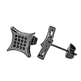 Bala Concave Square Black Cz Diamond Stud Earrings for Men 9.5mm