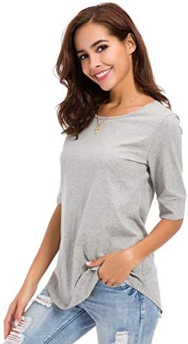 Women's Casual T Shirts Cotton Mid Sleeve Basic Tunics Tee Tops Solid