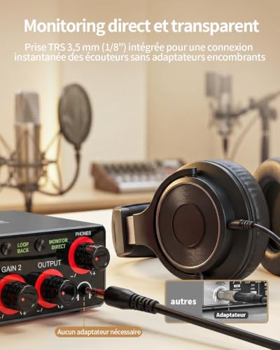 PIYONE 2x2 USB Audio Interface, 24bit/192kHz Studio Sound Card for PC/Mac/iOS, Recording, Podcast, XLR/TRS Input, 48V Phantom, Loopback, Zero Latency Monitoring (Alloy Grey)