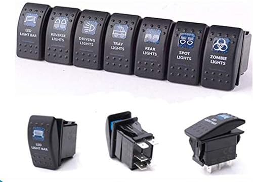 DDOQ Luxury Waterproof Car Modification Switch,12V/24V On/Off Blue LED Toggle Rocker Switch Carling Narva Arb Style Dual Led Illuminated (Random Sent) (Color : Black)