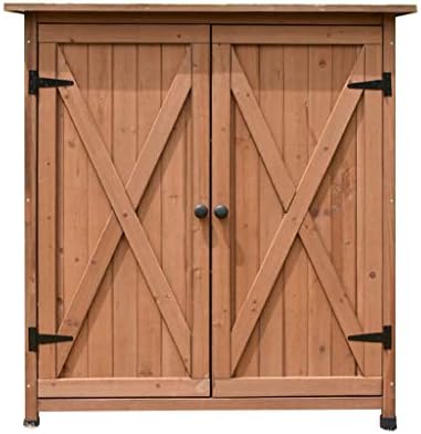 ロッカー コンテナ 2ドア屋外木製ガーデンツールシェッド収納キャビネット 日焼け止め 防水 防食 色 ライトグレー ブラウン サイズ 110x55x118cm