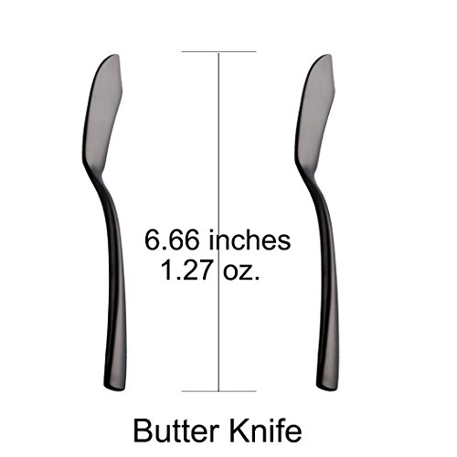 Onlycooker 6 Piece Black Butter Spreader Knife 6.6 inch Stainless Steel Cheese Spreader Knives Sets Silverware Set Service for 6 Flatware Mirror Polished Dishwasher Safe for Kitchen - Thumbnail 6
