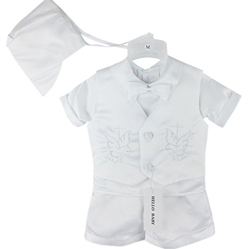 White Baby Boy Christening Baptism Outfit with Cross Embroidery