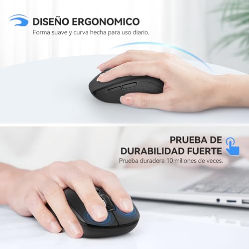 TECKNET Bluetooth Wireless Mouse, 3 Bluetooth Mouse Modes (BT5.0/3.0+2.4G), 4000 DPI, 6 Adjustable DPI Levels, 2.4G USB Wireless Optical Mouse for Laptop, MacBook, PC, Windows (Black)