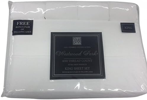 WESTWOOD PARK 6 Piece 400 Thread Count 100% Cotton Sateen Sheet Set, King, White
