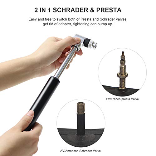 DTNO.I Mini Bike Pump, Portable Bicycle Pump Fits Presta and Schrader Value, 300PSI High Pressure Hand Air Pump for Tires with Glueless Puncture Repair Kit