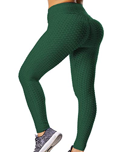 GILLYA Booty Yoga Pants Women High Waisted Ruched Butt Lift Textured Tummy Control Scrunch Leggings (Dark Green, S)