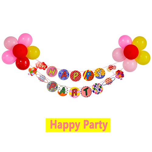 Premium Quality Decorations For Home Party Banner And 12\'Inch Balloons Package For Boys And Girls Coloured Flags Colorful Letters with Friends