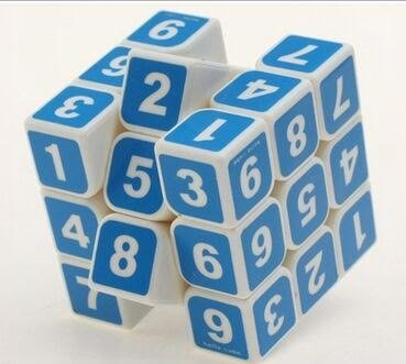 Jden Sudoku Cube-Brain Teaser- Printed Cube-Get Free Promotional Sticker Cube (Blue with White Letters)