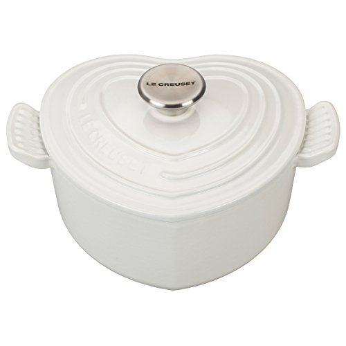 Le Creuset Signature White Cast Iron Heart Shaped 2.25 Quart Dutch Oven with Stainless Steel Knob