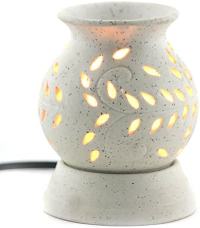 Karguzzari Ceramic Electric Aroma Oil Burner Corded Oil Warmer Wired Aroma Diffuser Essential Oil Diffuser Aromtherapy Lamp Electric Matki OCER-95 (Dotts on White)