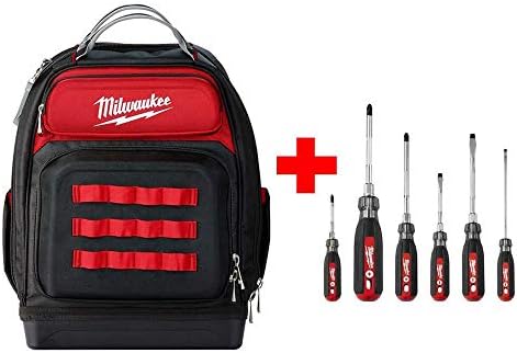 Milwaukee Ultimate Jobsite Black 15 in. Backpack with Screwdriver Cushion Grip Set (6-Piece)