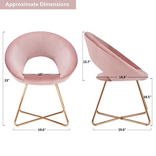 Modern Set of 2 Accent Velvet Chairs,Single Sofa Comfy Upholstered Arm Chair Dining Living Room Furniture Salmon Pink