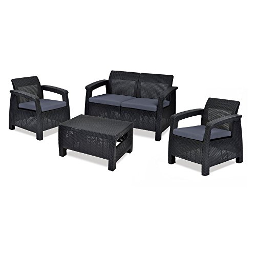 Keter Corfu 4 Piece Set All Weather Outdoor Patio Garden Furniture w