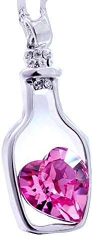 OVERMAL Women Girl Ladies Fashion Popular Crystal Necklace Love Drift Bottles (Hot Pink)